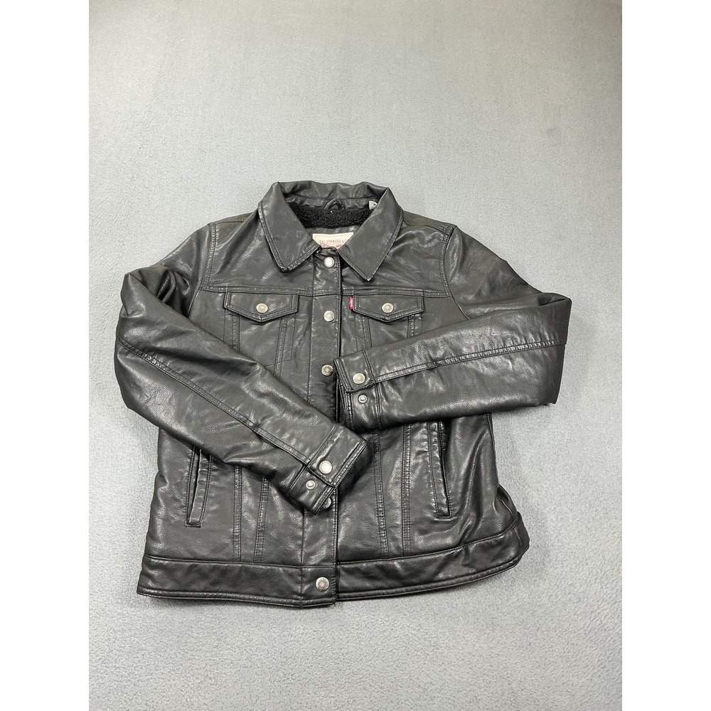 Levi's Faux Leather Jacket Mens Medium Black Sherpa Lined Motorcycle Biker